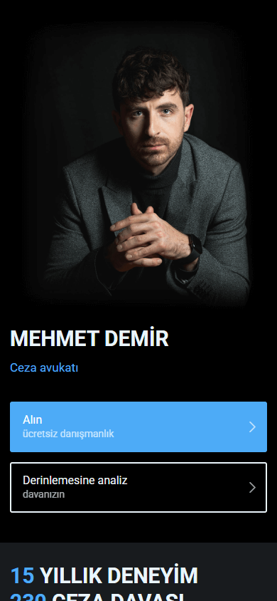 Avukata ait Linktree sayfası örneğinin üst kısmı