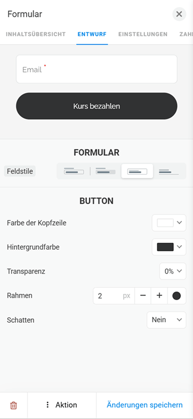 Tab zur Designanpassung des Blocks „Formular und Zahlungen“ in Taplink