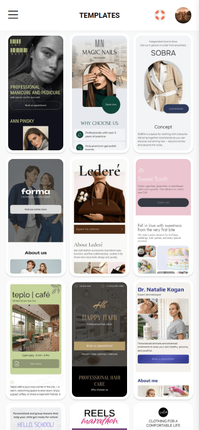 Third part of the templates in Taplink