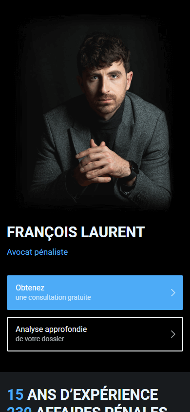 Le haut de l’exemple de page Linktree d’un avocat