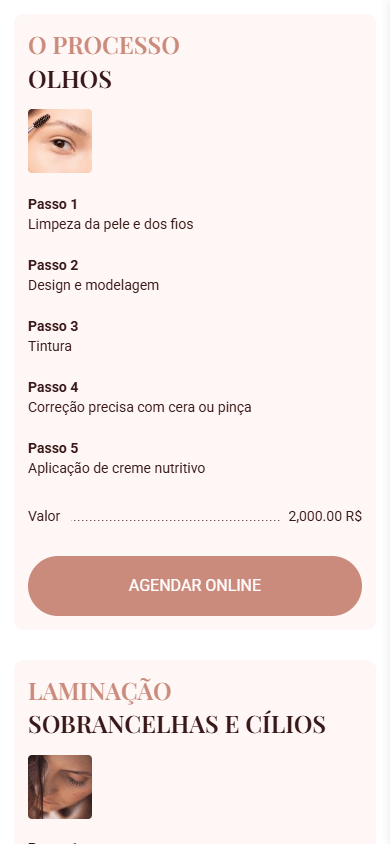 Parte central da página de Linktree da esteticista