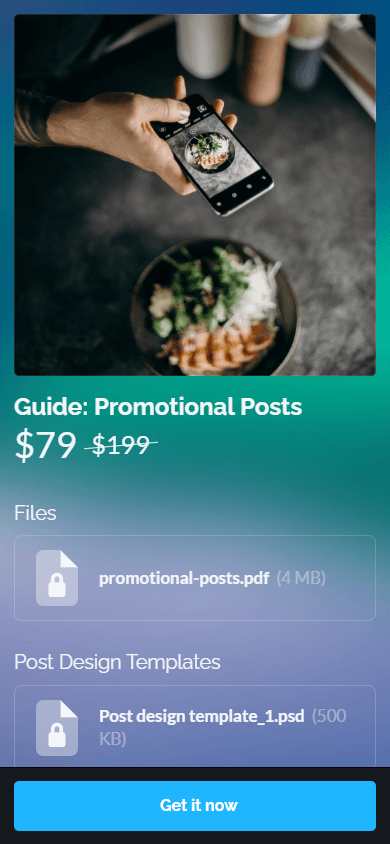 Digital guide product page with downloadable files and a purchase button