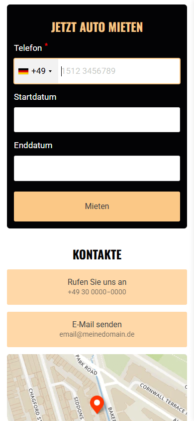Der untere Bereich des Linktree-Seitenbeispiels eines Kfz-Businesses