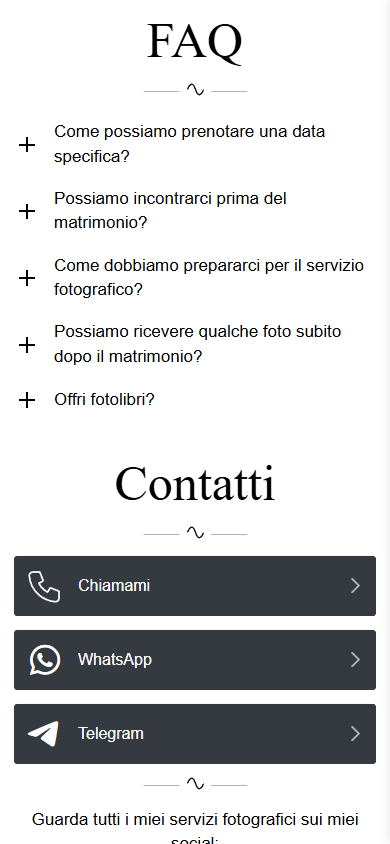 Parte inferiore del Linktree del fotografo