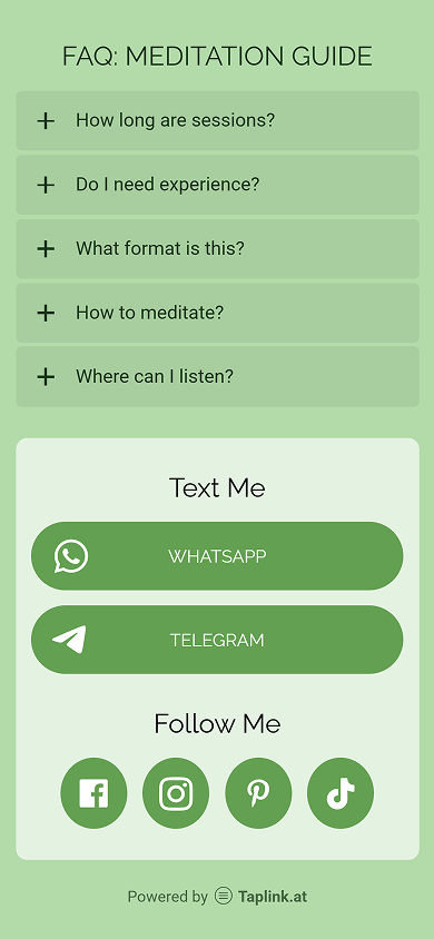 Bottom of the meditation guide page created with Taplink AI