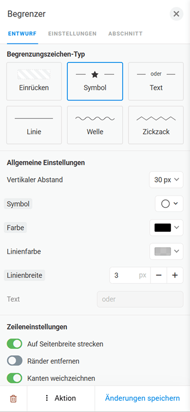 Einstellungsseite des Blocks „Begrenzer“ in Taplink
