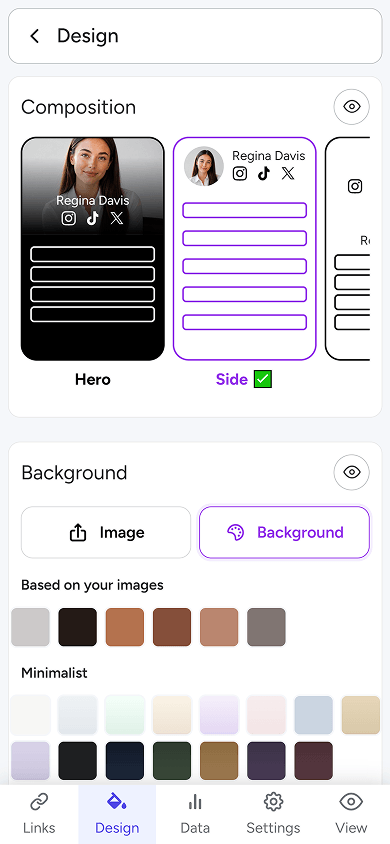 Page layout and background settings in atom.bio