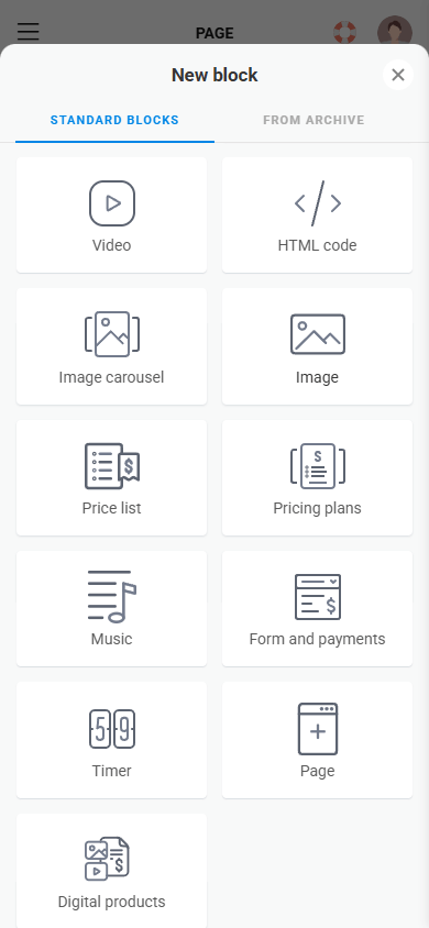 Second part of the blocks in the builder of a link tree for TikTok