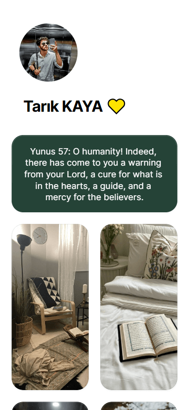 A Bento.me page featuring a profile image, title, text, and photos